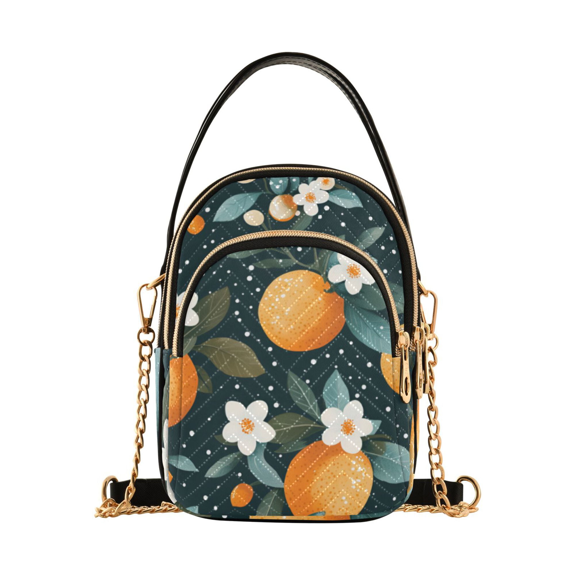 FORMRS Crossbody Bag for Women Quilted Travel Shoulder Cell Phone Purse with Chain Strap Handbag, Green Oranges