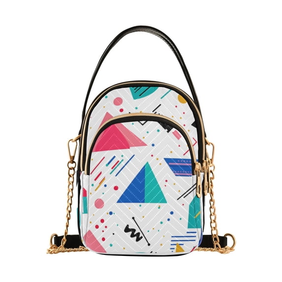 FORMRS Crossbody Bag for Women Quilted Travel Shoulder Cell Phone Purse with Chain Strap Handbag, Green Retro Triangles