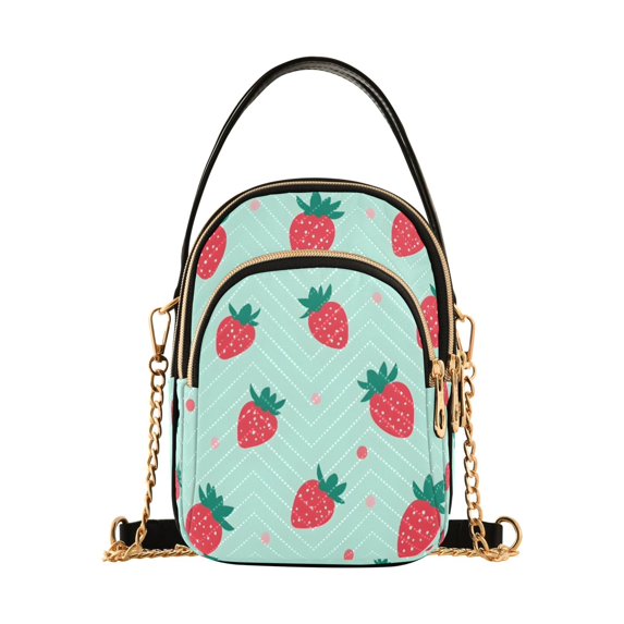 FORMRS Crossbody Bag for Women Quilted Travel Shoulder Cell Phone Purse with Chain Strap Handbag, Green Strawberry