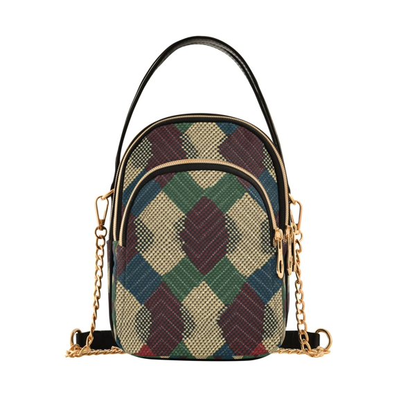 FORMRS Crossbody Bag for Women Quilted Travel Shoulder Cell Phone Purse with Chain Strap Handbag, Green Tartan Pattern