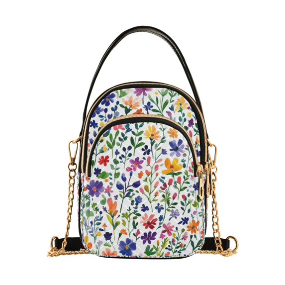 FORMRS Crossbody Bag for Women Quilted Travel Shoulder Cell Phone Purse with Chain Strap Handbag, Green Wildflower Pattern