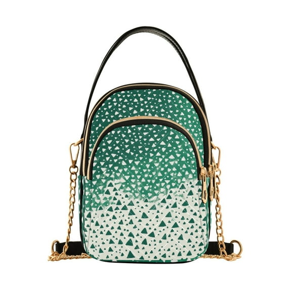 FORMRS Crossbody Bag for Women Quilted Travel Shoulder Cell Phone Purse with Chain Strap Handbag, Green and White Pattern