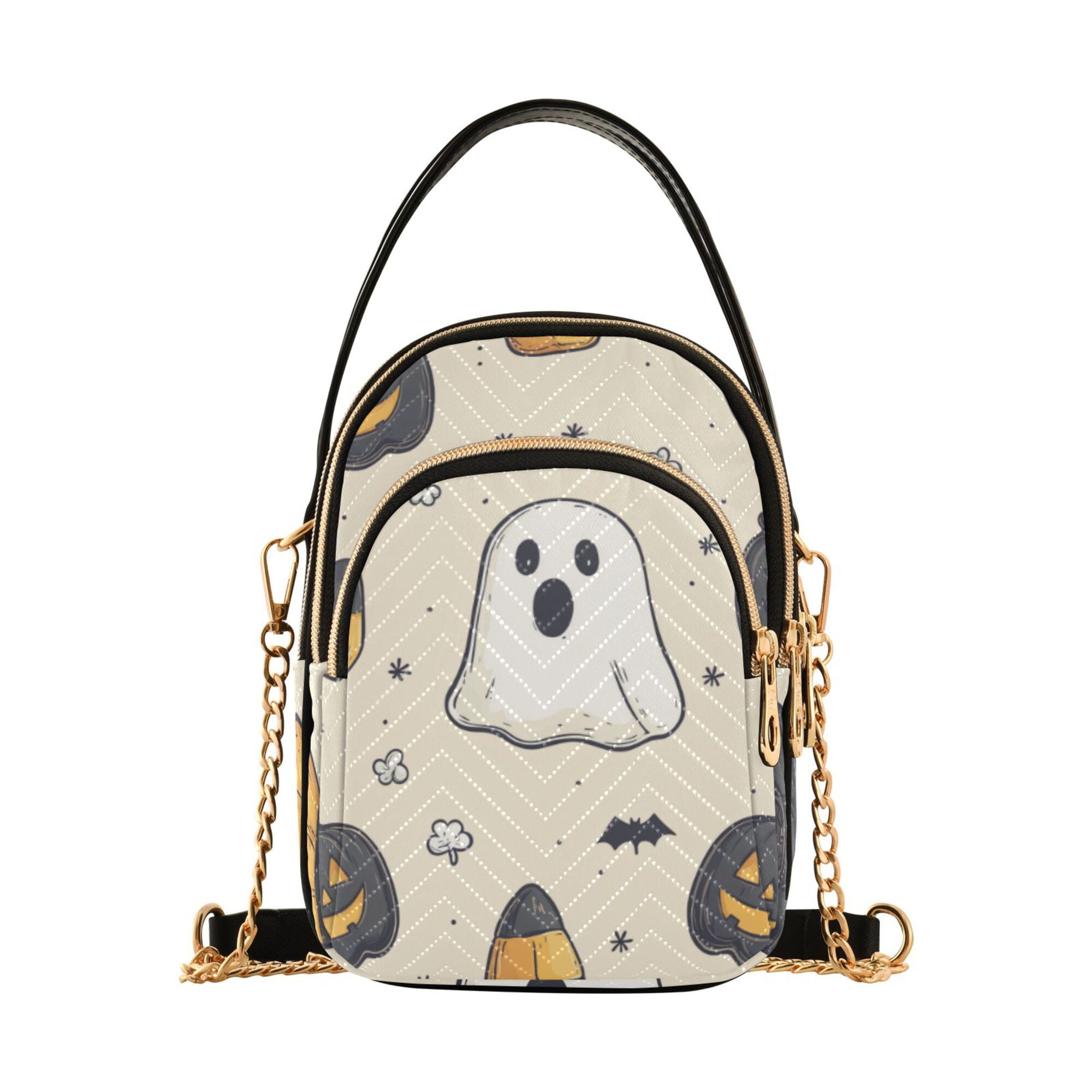 FORMRS Crossbody Bag for Women Quilted Travel Shoulder Cell Phone Purse with Chain Strap Handbag, Halloween Black Pumpkins
