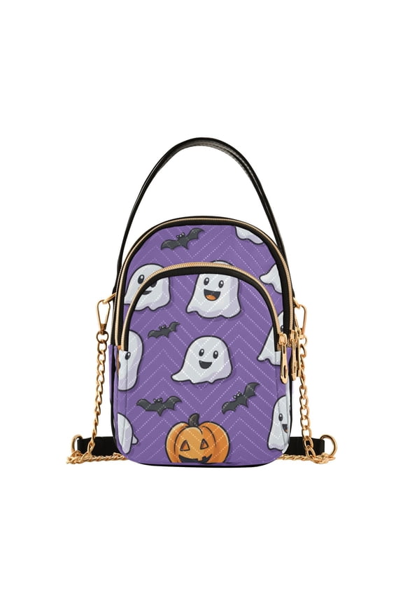 Crossbody Bag for Women Quilted Travel Shoulder Cell Phone Purse with Chain Strap Handbag, Halloween Ghosts Purple