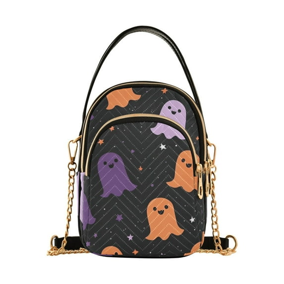 FORMRS Crossbody Bag for Women Quilted Travel Shoulder Cell Phone Purse with Chain Strap Handbag, Halloween Orange Ghosts