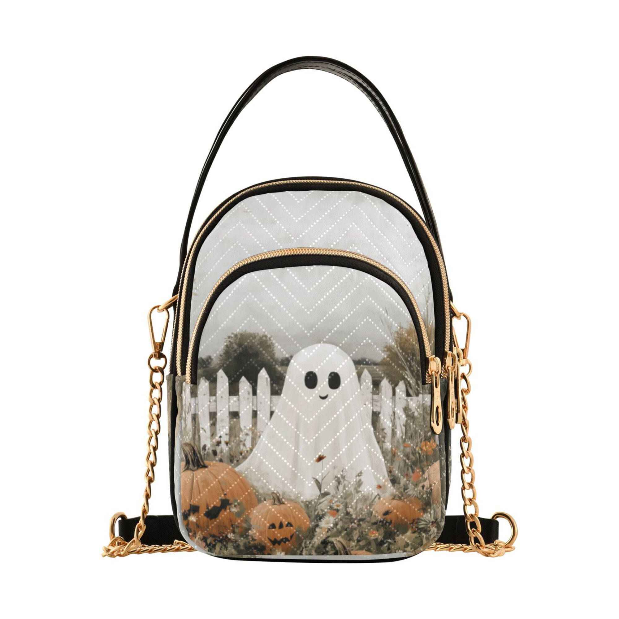 FORMRS Crossbody Bag for Women Quilted Travel Shoulder Cell Phone Purse with Chain Strap Handbag, Halloween Pumpkin Field