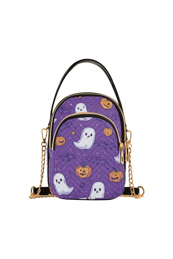 Crossbody Bag for Women Quilted Travel Shoulder Cell Phone Purse with Chain Strap Handbag, Halloween Purple Ghosts