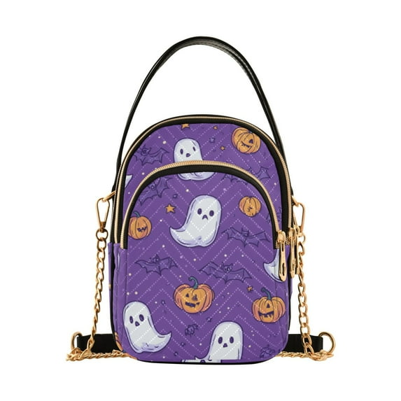 FORMRS Crossbody Bag for Women Quilted Travel Shoulder Cell Phone Purse with Chain Strap Handbag, Halloween Purple Ghosts