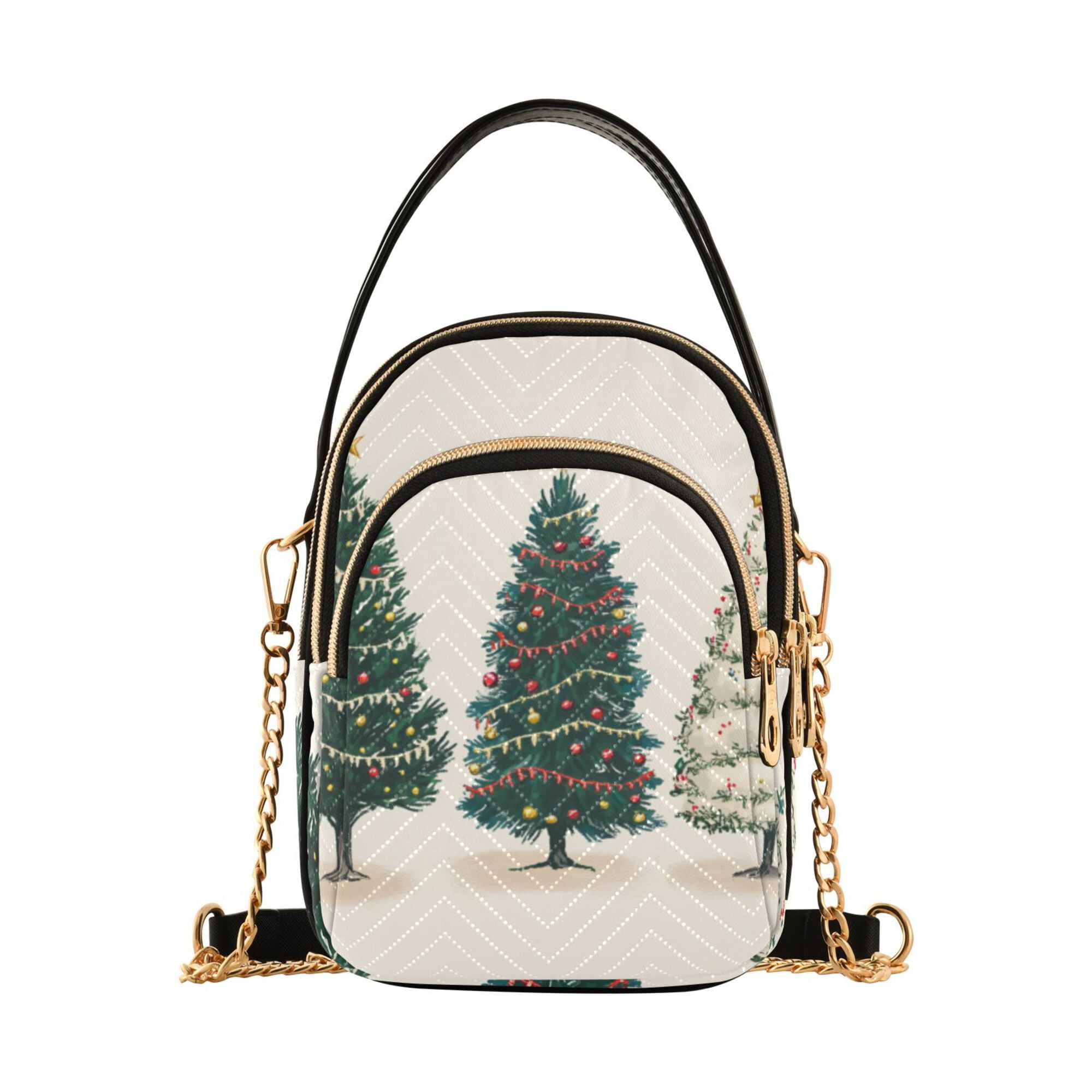 FORMRS Crossbody Bag for Women Quilted Travel Shoulder Cell Phone Purse with Chain Strap Handbag, Hand Drawn Christmas
