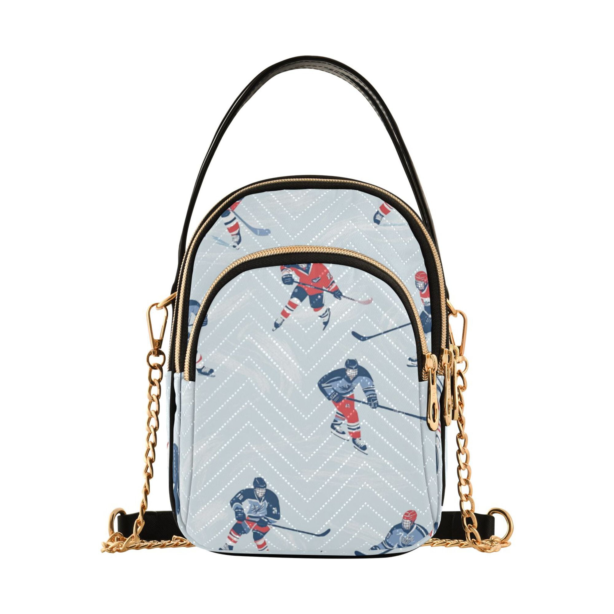 FORMRS Crossbody Bag for Women Quilted Travel Shoulder Cell Phone Purse with Chain Strap Handbag, Hockey Action Zone
