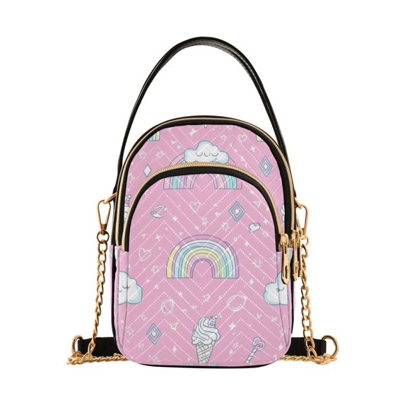 FORMRS Crossbody Bag for Women Quilted Travel Shoulder Cell Phone Purse with Chain Strap Handbag, Ice Cream Rainbow Pattern