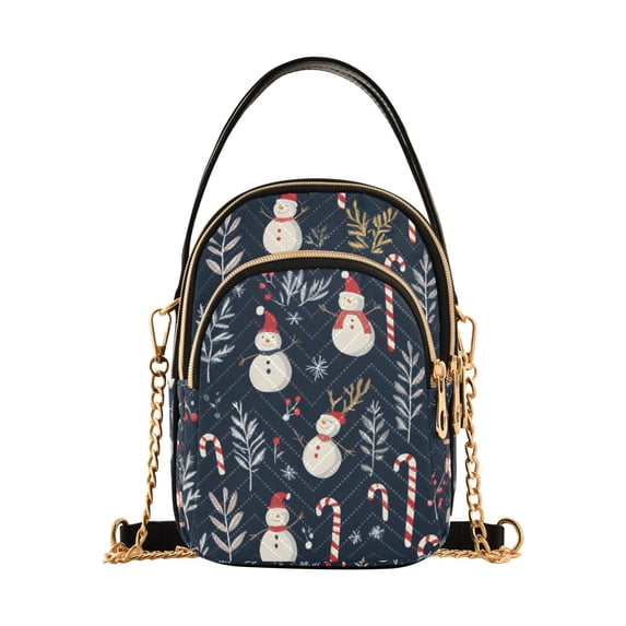 FORMRS Crossbody Bag for Women Quilted Travel Shoulder Cell Phone Purse with Chain Strap Handbag, Jolly Snowman