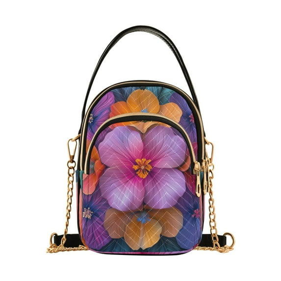 FORMRS Crossbody Bag for Women Quilted Travel Shoulder Cell Phone Purse with Chain Strap Handbag, Large Purple Flowers