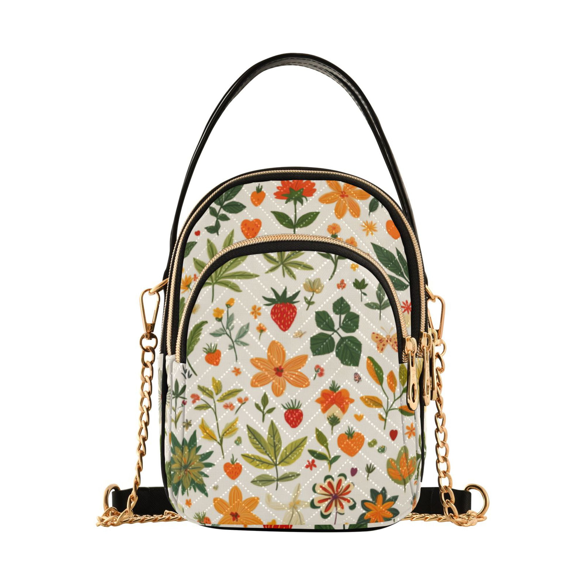 FORMRS Crossbody Bag for Women Quilted Travel Shoulder Cell Phone Purse with Chain Strap Handbag, Leaves Pattern