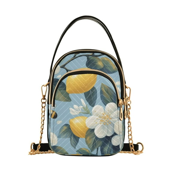 FORMRS Crossbody Bag for Women Quilted Travel Shoulder Cell Phone Purse with Chain Strap Handbag, Lemon Pattern