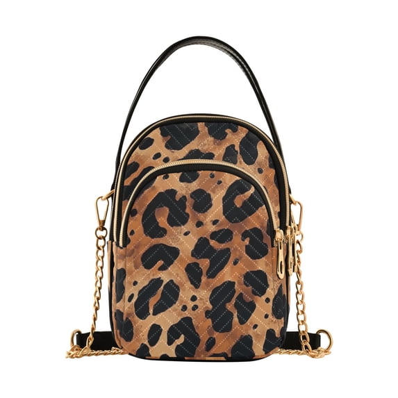 FORMRS Crossbody Bag for Women Quilted Travel Shoulder Cell Phone Purse with Chain Strap Handbag, Leopard Pattern