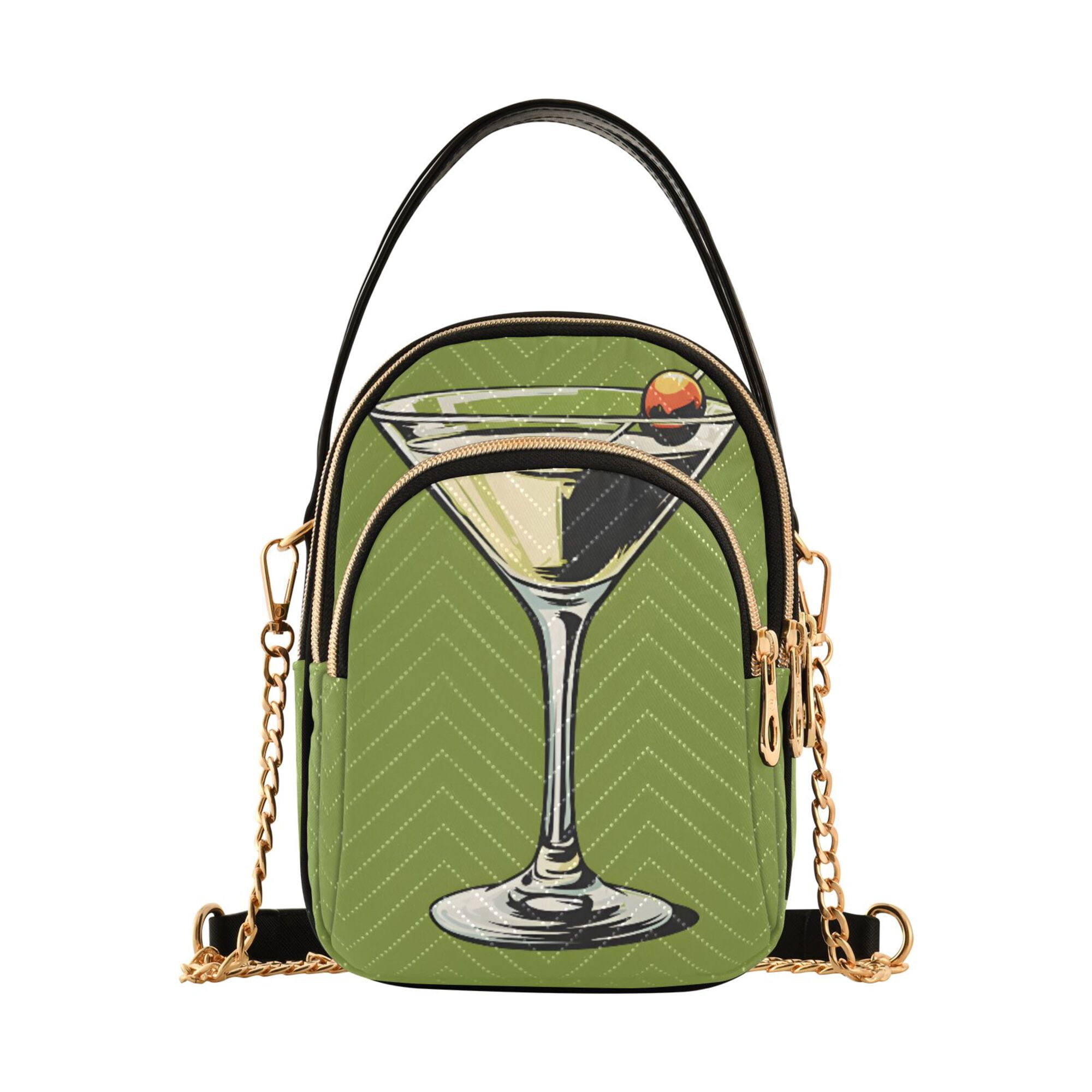 FORMRS Crossbody Bag for Women Quilted Travel Shoulder Cell Phone Purse with Chain Strap Handbag, Light Black Martini