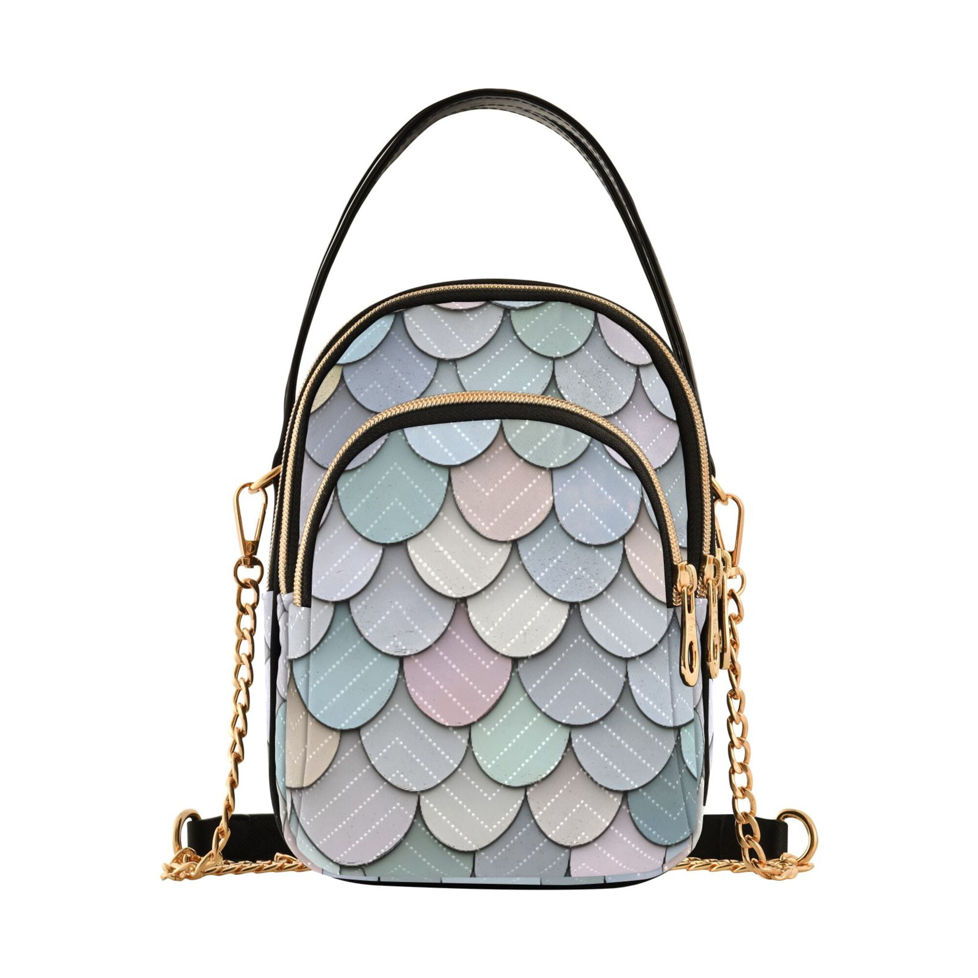 FORMRS Crossbody Bag for Women Quilted Travel Shoulder Cell Phone Purse with Chain Strap Handbag, Light Blue Shimmering Pattern