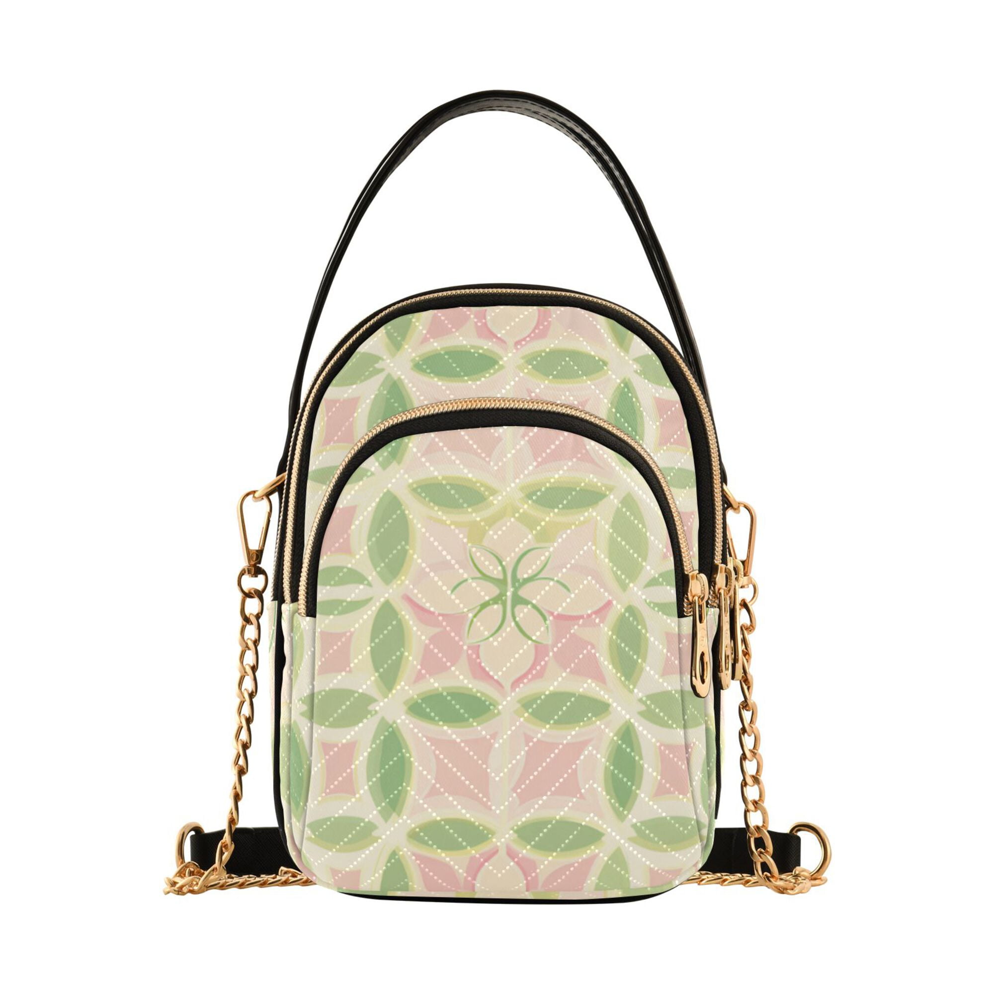 FORMRS Crossbody Bag for Women Quilted Travel Shoulder Cell Phone Purse with Chain Strap Handbag, Light Green Geometric