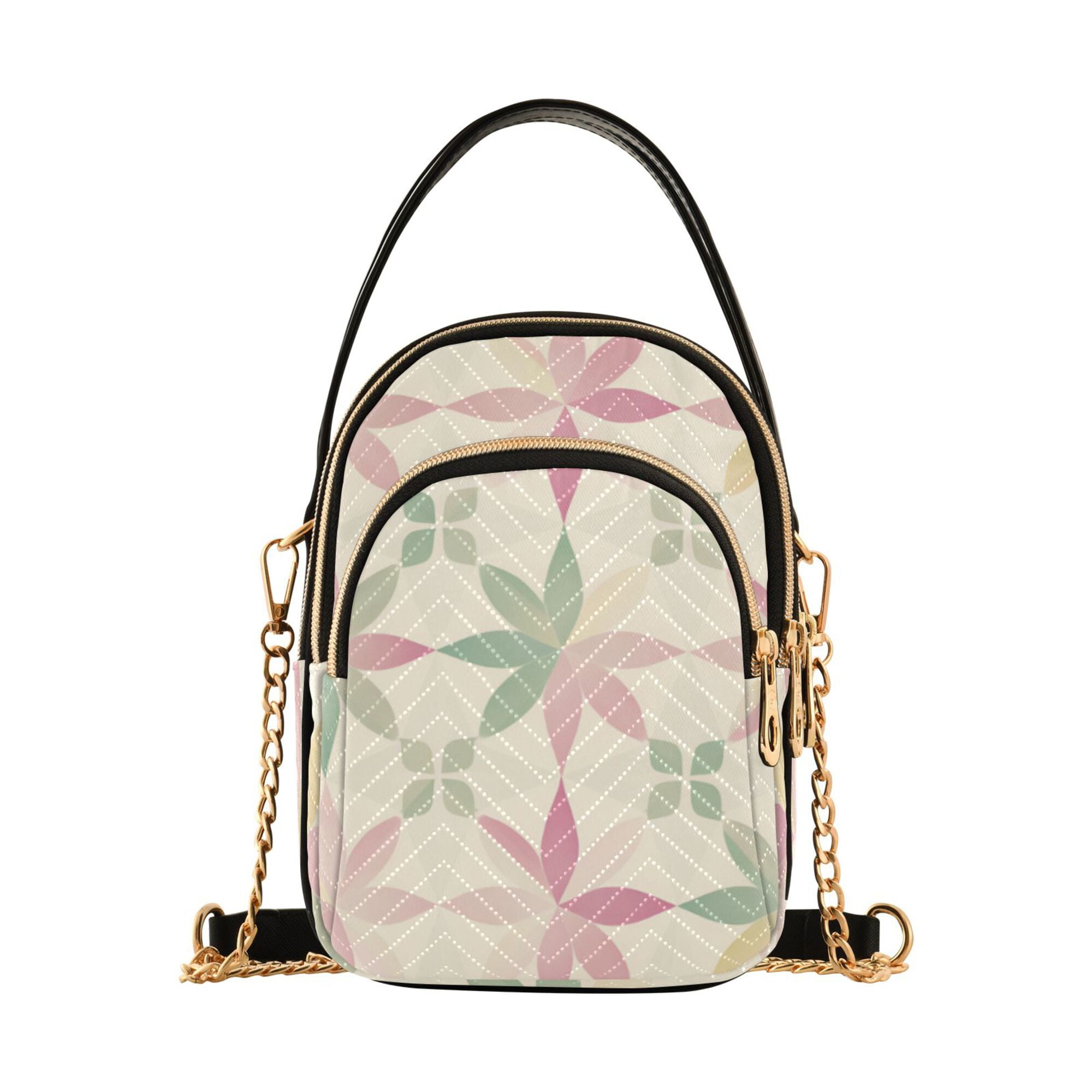 FORMRS Crossbody Bag for Women Quilted Travel Shoulder Cell Phone Purse with Chain Strap Handbag, Light Pink Geometric