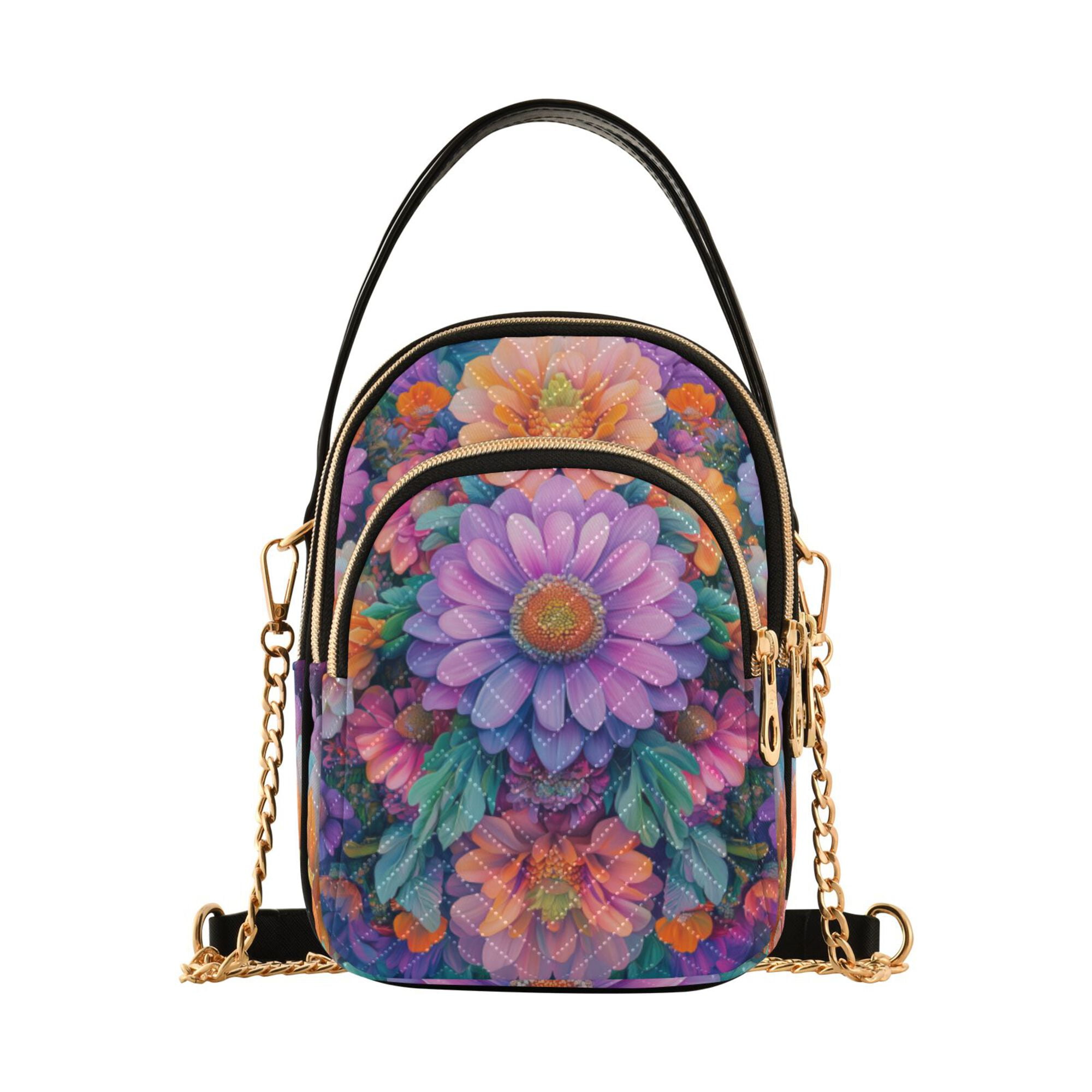 FORMRS Crossbody Bag for Women Quilted Travel Shoulder Cell Phone Purse with Chain Strap Handbag, Light Purple Flowers