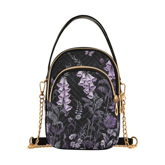 FORMRS Crossbody Bag for Women Quilted Travel Shoulder Cell Phone Purse with Chain Strap Handbag, Light Purple Flowers