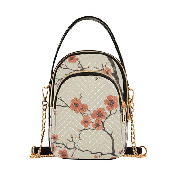 FORMRS Crossbody Bag for Women Quilted Travel Shoulder Cell Phone Purse with Chain Strap Handbag, Light Red Flowers