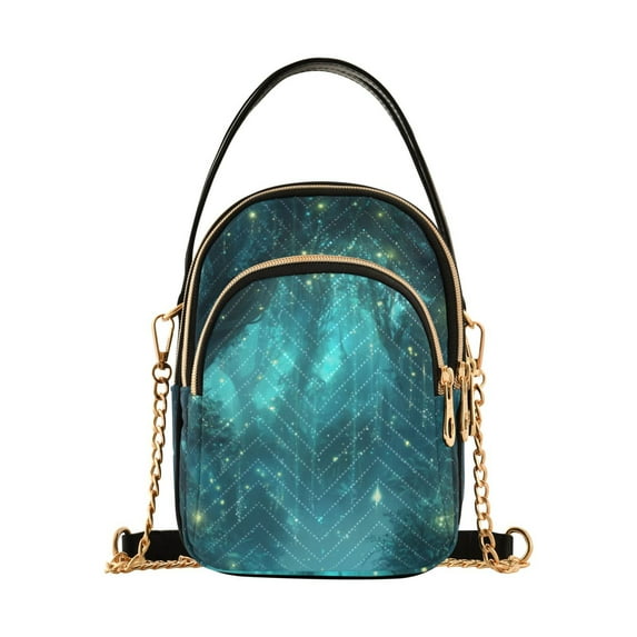 FORMRS Crossbody Bag for Women Quilted Travel Shoulder Cell Phone Purse with Chain Strap Handbag, Magical Forest