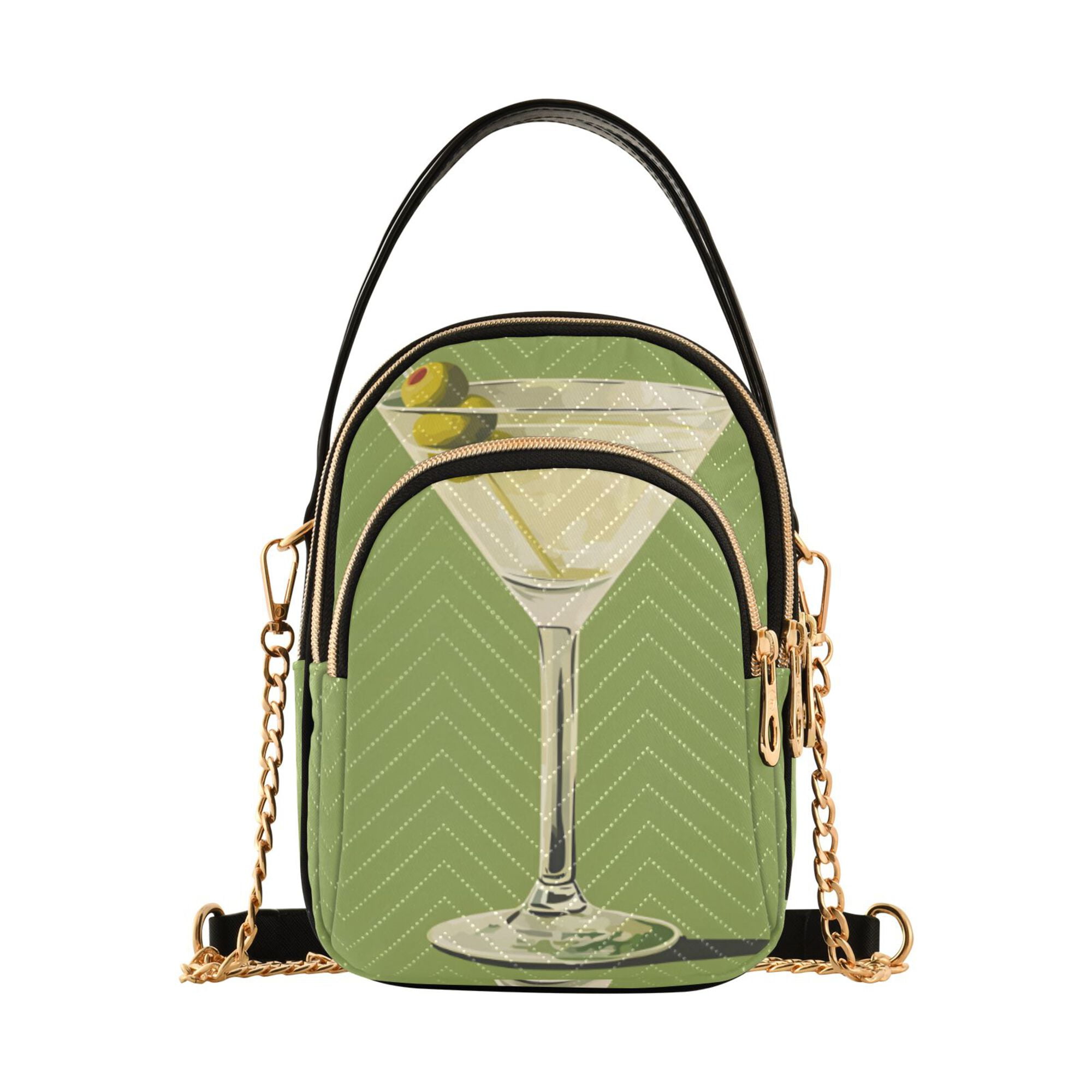 FORMRS Crossbody Bag for Women Quilted Travel Shoulder Cell Phone Purse with Chain Strap Handbag, Martini with Olive