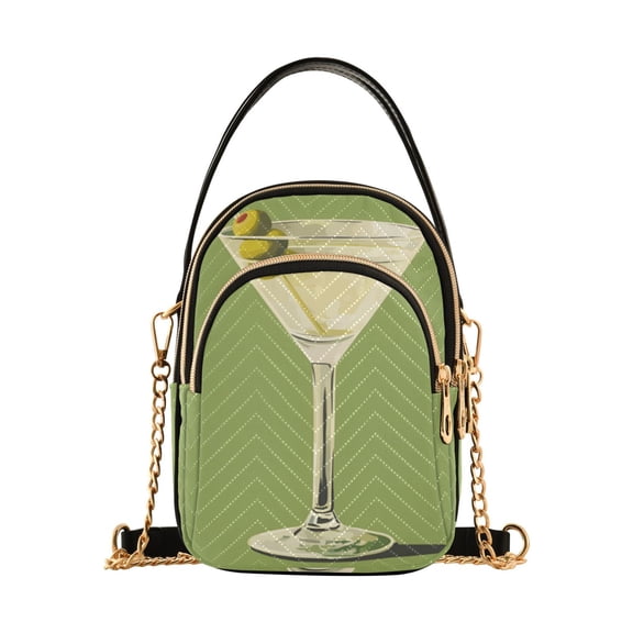 FORMRS Crossbody Bag for Women Quilted Travel Shoulder Cell Phone Purse with Chain Strap Handbag, Martini with Olive