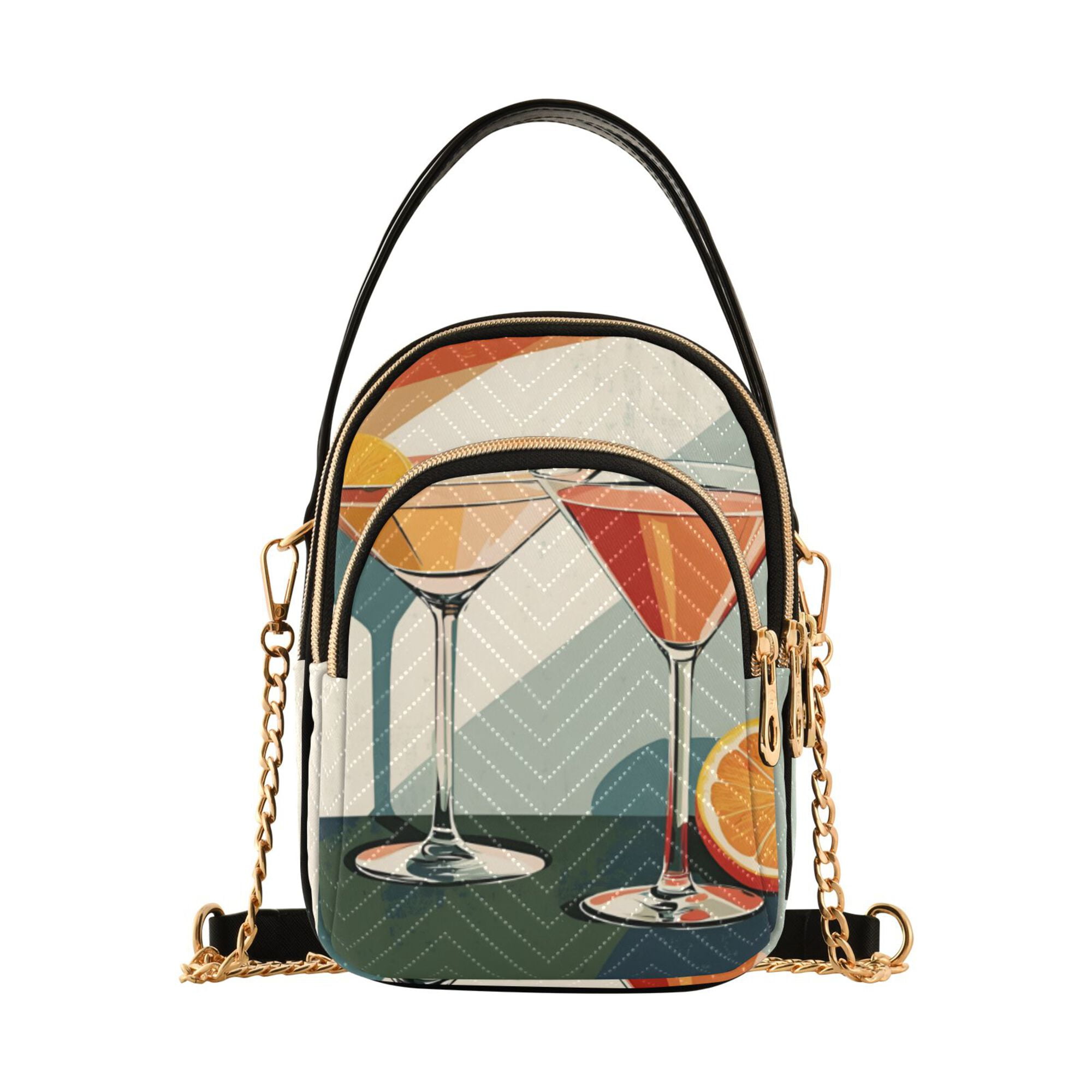 FORMRS Crossbody Bag for Women Quilted Travel Shoulder Cell Phone Purse with Chain Strap Handbag, Mid Century Orange Juice