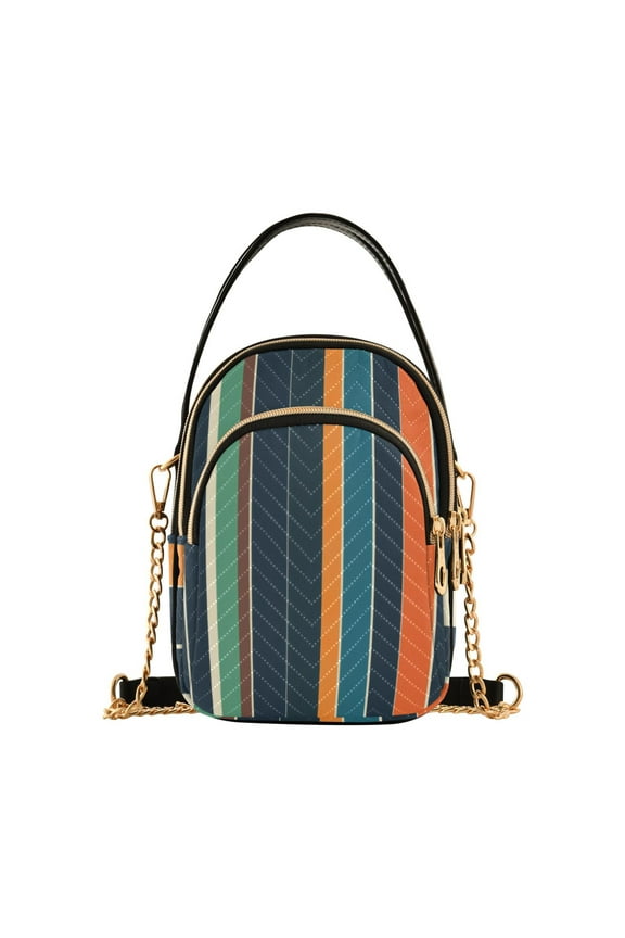 Crossbody Bag for Women Quilted Travel Shoulder Cell Phone Purse with Chain Strap Handbag, Navy Blue Stripes