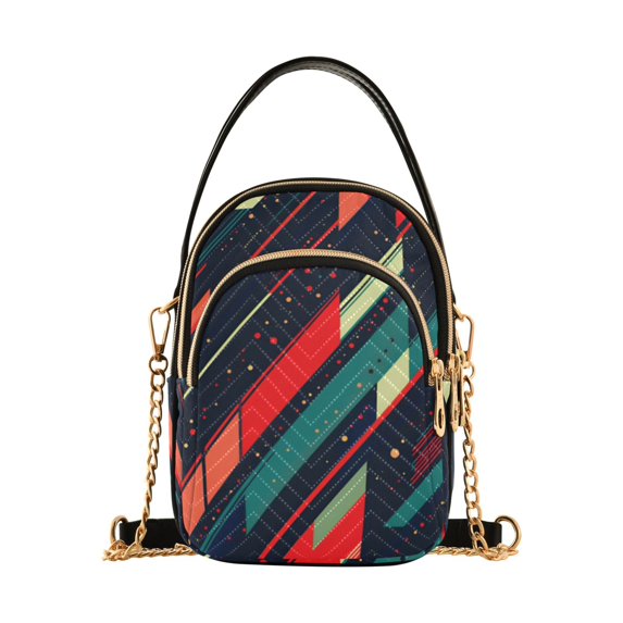 FORMRS Crossbody Bag for Women Quilted Travel Shoulder Cell Phone Purse with Chain Strap Handbag, Orange Abstract Lines