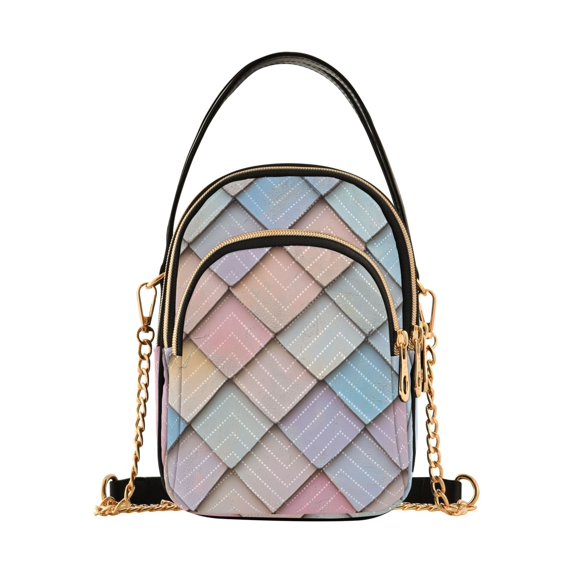 FORMRS Crossbody Bag for Women Quilted Travel Shoulder Cell Phone Purse with Chain Strap Handbag, Orange Art Pattern