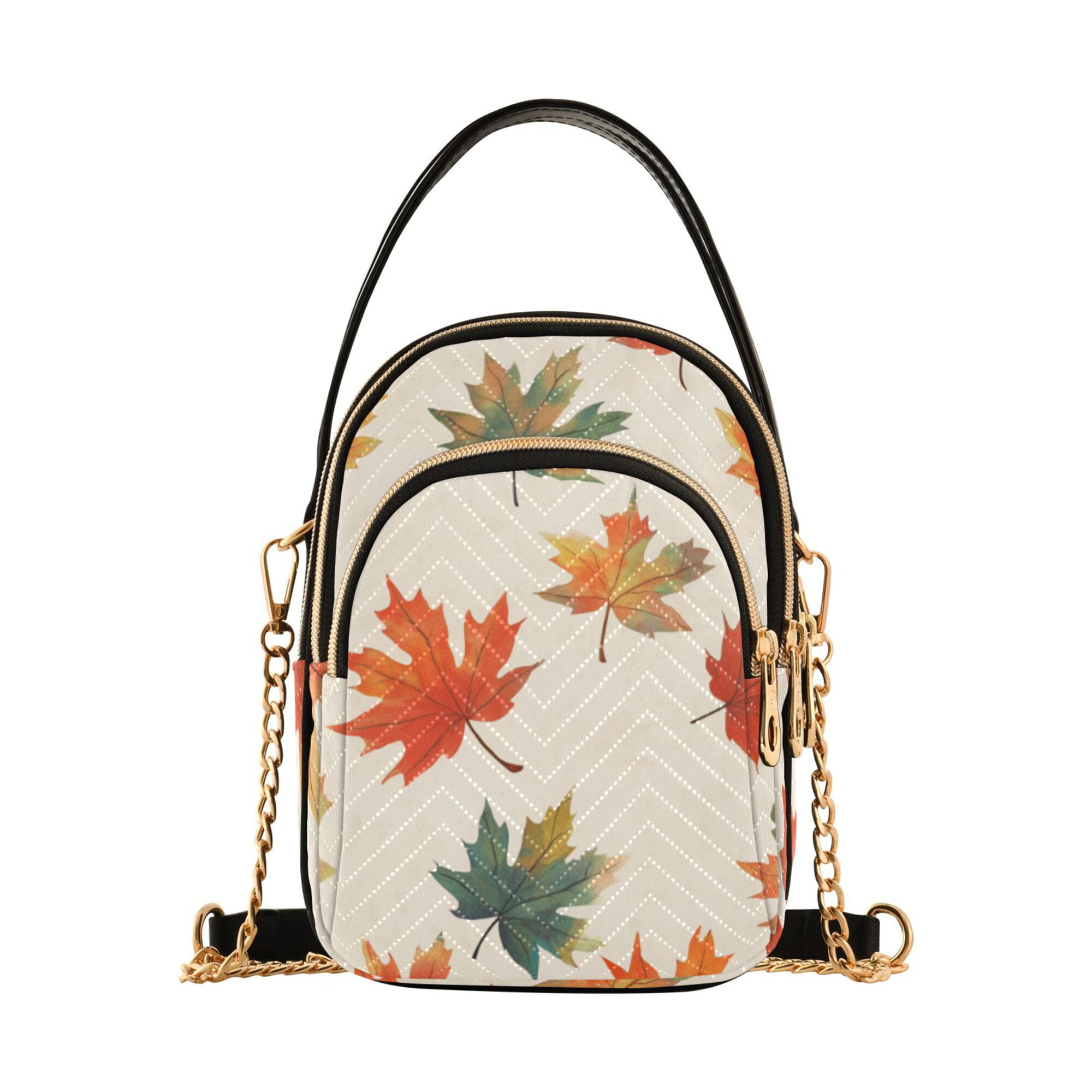 FORMRS Crossbody Bag for Women Quilted Travel Shoulder Cell Phone Purse with Chain Strap Handbag, Orange Autumn Leaves
