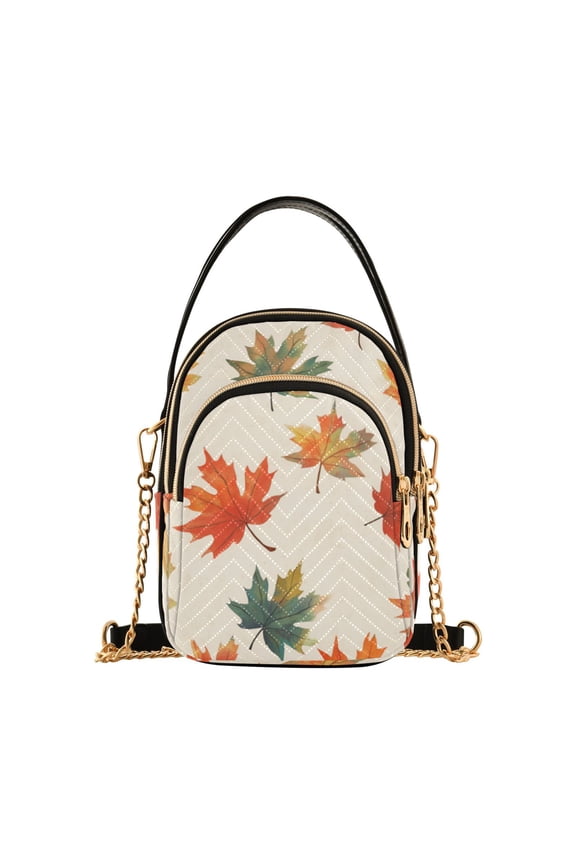 Crossbody Bag for Women Quilted Travel Shoulder Cell Phone Purse with Chain Strap Handbag, Orange Autumn Leaves