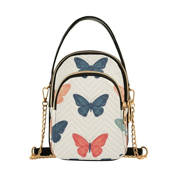 FORMRS Crossbody Bag for Women Quilted Travel Shoulder Cell Phone Purse with Chain Strap Handbag, Orange Butterflies