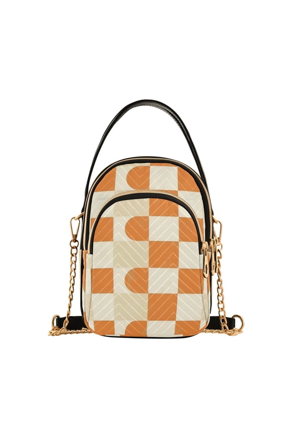Crossbody Bag for Women Quilted Travel Shoulder Cell Phone Purse with Chain Strap Handbag, Orange Checkered Pattern