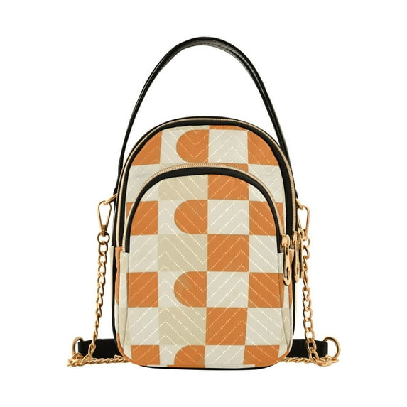 FORMRS Crossbody Bag for Women Quilted Travel Shoulder Cell Phone Purse with Chain Strap Handbag, Orange Checkered Pattern