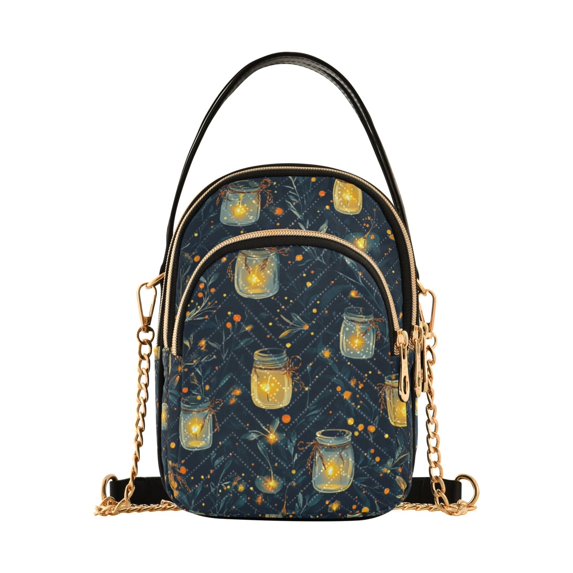 FORMRS Crossbody Bag for Women Quilted Travel Shoulder Cell Phone Purse with Chain Strap Handbag, Orange Fireflies Pattern