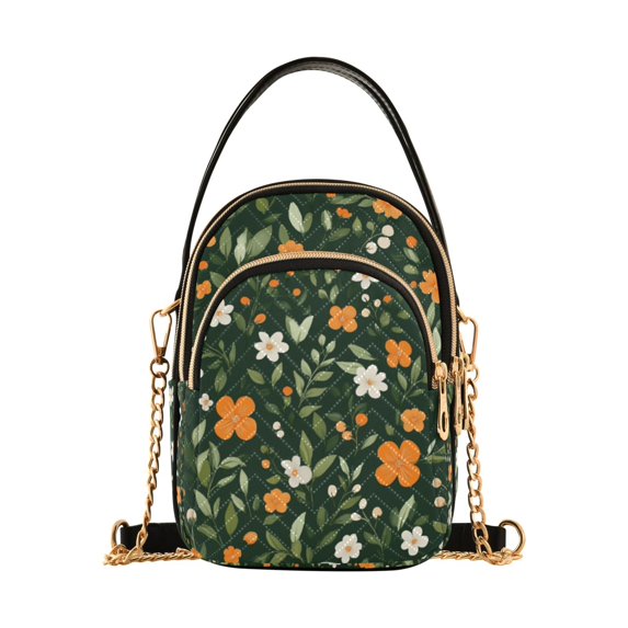 FORMRS Crossbody Bag for Women Quilted Travel Shoulder Cell Phone Purse with Chain Strap Handbag, Orange Flowers