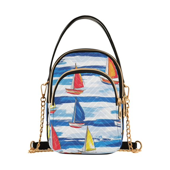 FORMRS Crossbody Bag for Women Quilted Travel Shoulder Cell Phone Purse with Chain Strap Handbag, Orange Sailboats