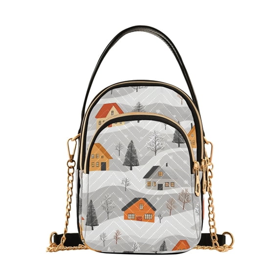 FORMRS Crossbody Bag for Women Quilted Travel Shoulder Cell Phone Purse with Chain Strap Handbag, Orange Snow Houses