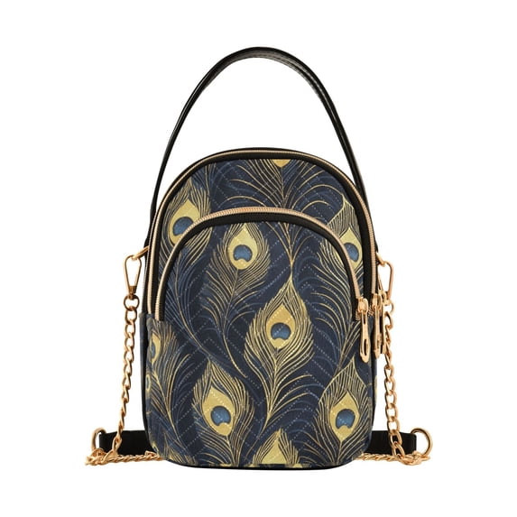 FORMRS Crossbody Bag for Women Quilted Travel Shoulder Cell Phone Purse with Chain Strap Handbag, Peacock Feathers Pattern
