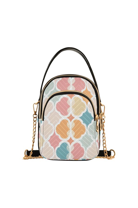 Crossbody Bag for Women Quilted Travel Shoulder Cell Phone Purse with Chain Strap Handbag, Pink Abstract Pattern