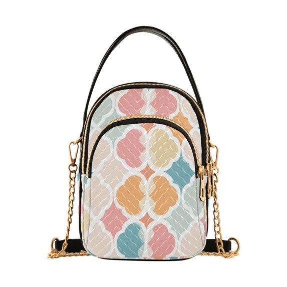 FORMRS Crossbody Bag for Women Quilted Travel Shoulder Cell Phone Purse with Chain Strap Handbag, Pink Abstract Pattern