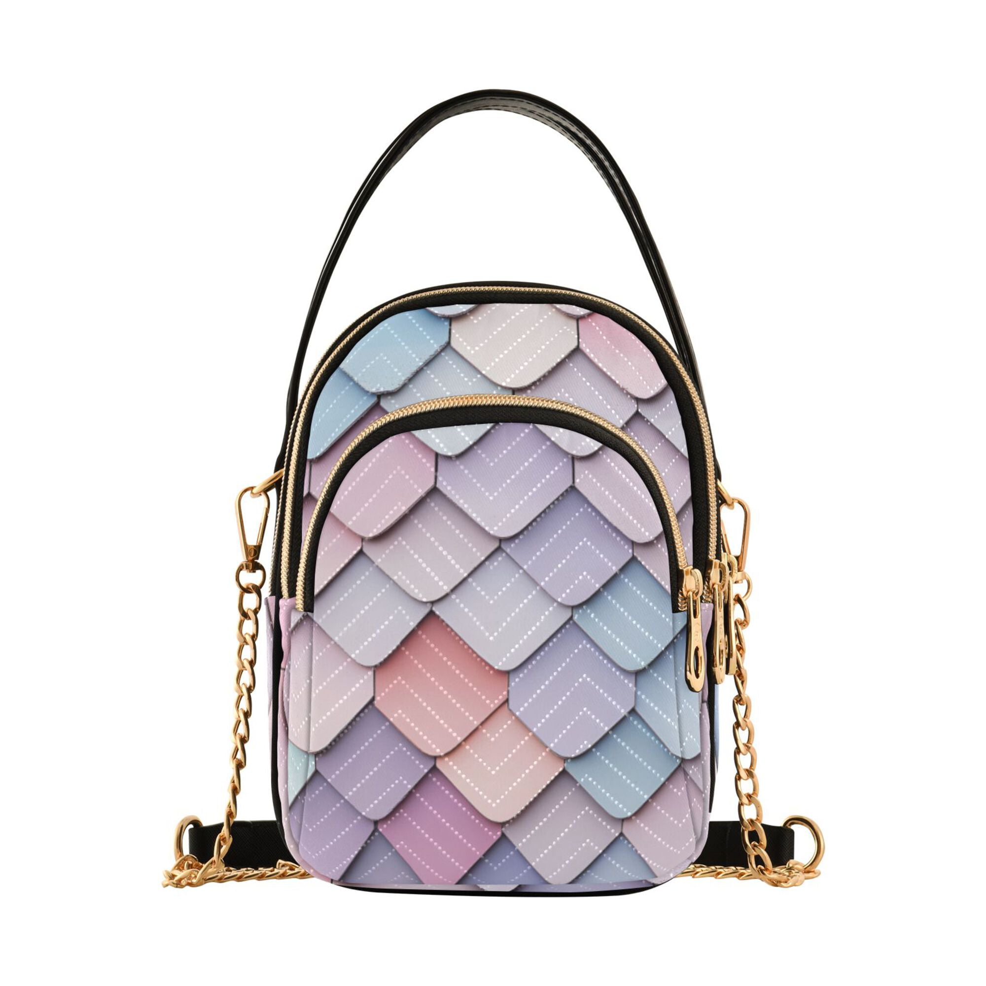 FORMRS Crossbody Bag for Women Quilted Travel Shoulder Cell Phone Purse with Chain Strap Handbag, Pink Art Pattern