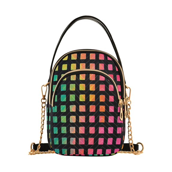 FORMRS Crossbody Bag for Women Quilted Travel Shoulder Cell Phone Purse with Chain Strap Handbag, Pink Block Pattern