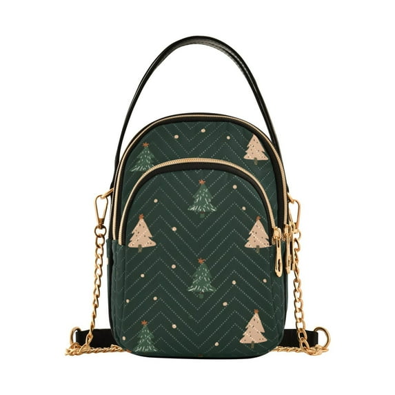 FORMRS Crossbody Bag for Women Quilted Travel Shoulder Cell Phone Purse with Chain Strap Handbag, Pink Christmas Trees