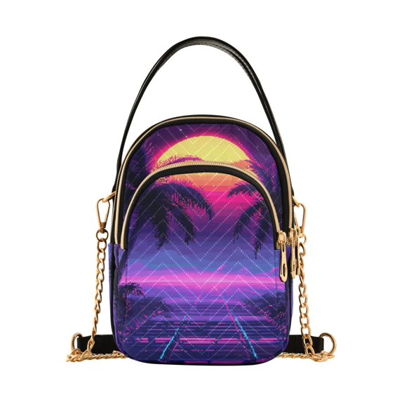 FORMRS Crossbody Bag for Women Quilted Travel Shoulder Cell Phone Purse with Chain Strap Handbag, Pink Digital Art